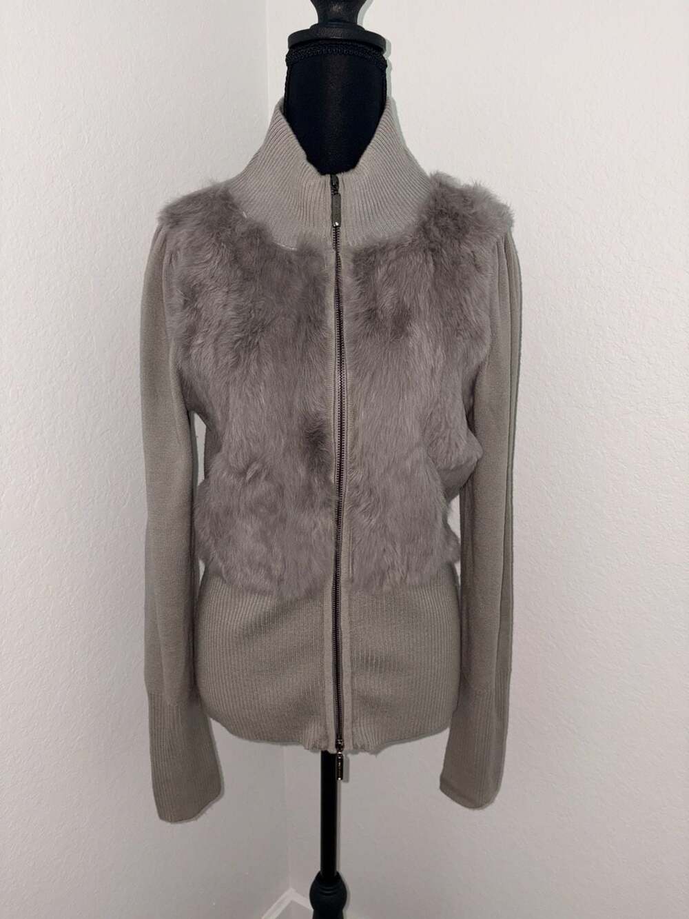 Vertigo Paris Full Zip Knit Jacket With Faux Fur